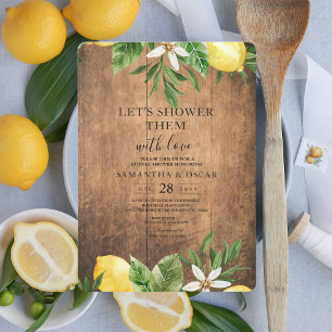 Invitation Aquarelle en bois vintage Citrons et feuilles jaun