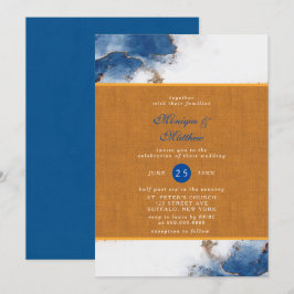 Invitation Aquarelle en cuivre rouille bleu Mariage Invitat
