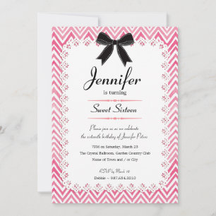 Invitation Aquarelle en dentelle blanche Chevron rose Black S