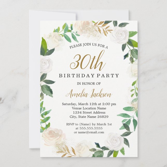Invitation Aquarelle en or bleu 30e anniversaire (Devant)