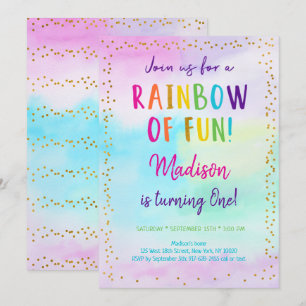 Invitation Aquarelle en or rose arc-en-ciel