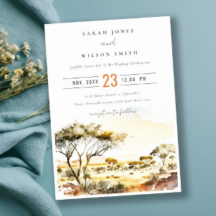 Invitation Aquarelle en terre bouillie Mariage paysager afric