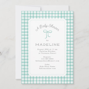 Invitation Aquarelle En vichy Baby shower vert menthe