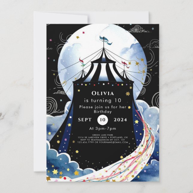 Invitation Aquarelle Enchanted Circus Anniversaire (Devant)