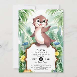 Invitation Aquarelle enchantée Otter Anniversaire