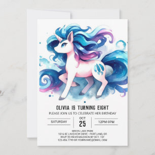 Invitation Aquarelle Enfants Cheval Anniversaire