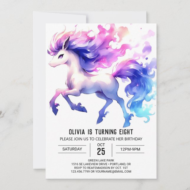 Invitation Aquarelle Enfants Cheval Anniversaire (Devant)