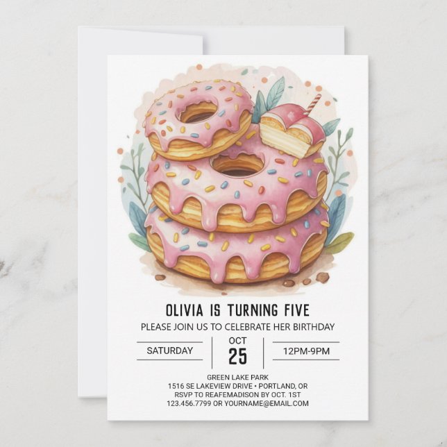 Invitation Aquarelle Enfants Donuts Anniversaire (Devant)