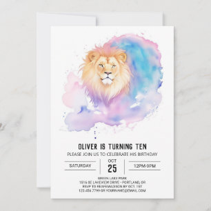 Invitation Aquarelle Enfants Lion Anniversaire