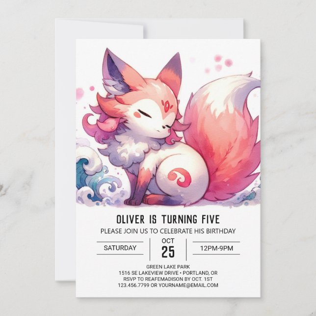 Invitation Aquarelle Enfants Renard Anniversaire (Devant)