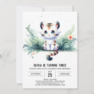 Invitation Aquarelle Enfants Tigre Anniversaire