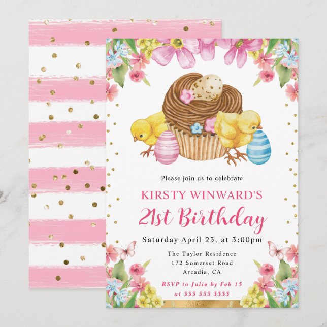 Invitation Aquarelle Époux de Pâques Printemps 21e anniversai (Devant / Derrière)