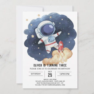 Invitation Aquarelle Espace extérieur Astronaut numérique Ann
