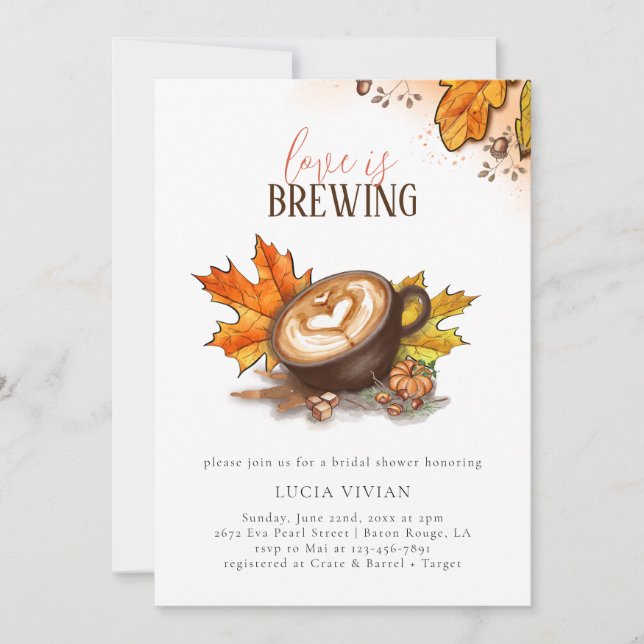 Invitation Aquarelle Espresso Love Brûle Fête des mariées (Devant)