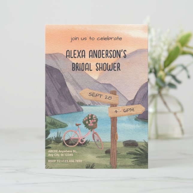 Invitation Aquarelle esthétique Douche nuptiale du lac (Debout devant)