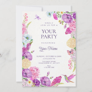 Invitation Aquarelle esthétique florale violette 