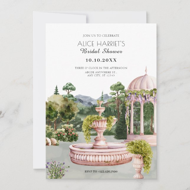 Invitation Aquarelle esthétique jardin élégant douche nuptial (Devant)