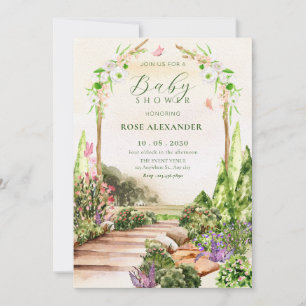 Invitation Aquarelle esthétique jardin fleuri baby shower