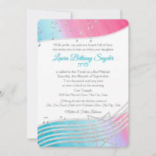 Invitation Aquarelle et argent Bat mitzvah