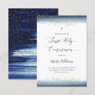 Invitation aquarelle et feuille FAUX confetti Première commun