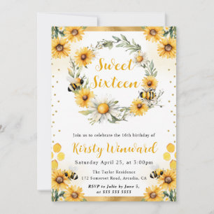 Invitation Aquarelle Été Abeille et Tournesols Douce 16