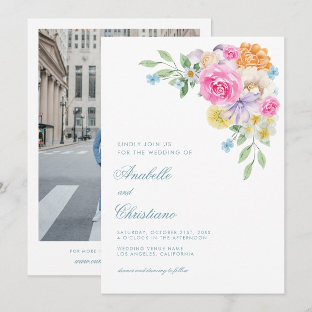 Invitation Aquarelle été Floral Jardin Mariage (Devant / Derrière)
