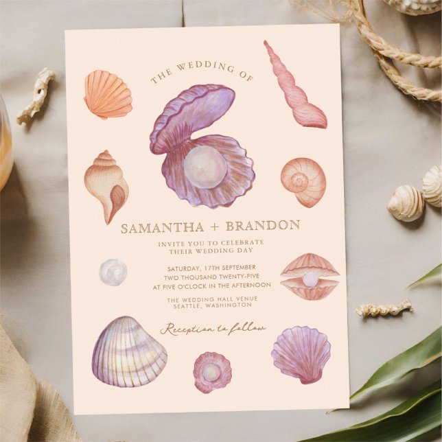 Invitation Aquarelle été Ocean Seashell perle Mariage (Créateur téléchargé)