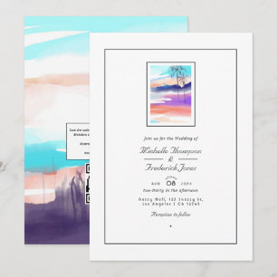 Invitation Aquarelle Été QR Code RSVP Plage Mariage