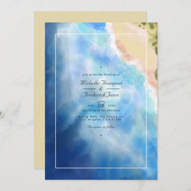 Invitation Aquarelle Été QR Code RSVP Plage Mariage (Devant / Derrière)