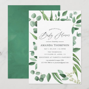 Invitation Aquarelle Eucalyptus Baby shower vert