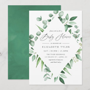 Invitation Aquarelle Eucalyptus Baby shower vert