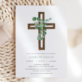 Invitation Aquarelle Eucalyptus Croix moderne Christine