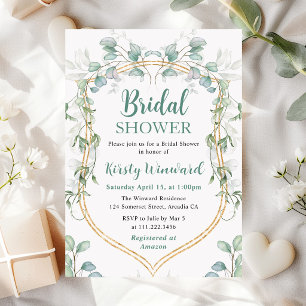 Invitation Aquarelle Eucalyptus et cadre doré pour une baby s