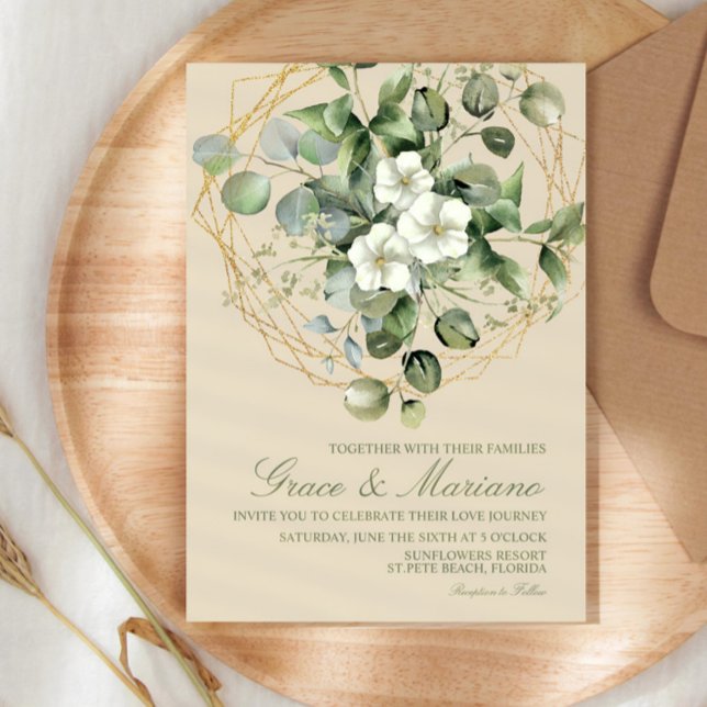 Invitation Aquarelle Eucalyptus Faux Gold Frame Mariage (Créateur téléchargé)