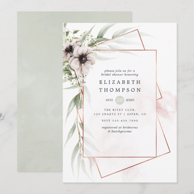 Invitation Aquarelle Eucalyptus Fête des mariées géométrique (Devant / Derrière)