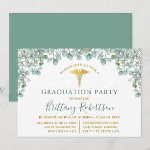 Invitation Aquarelle Eucalyptus Feuille Médicale Grad Party