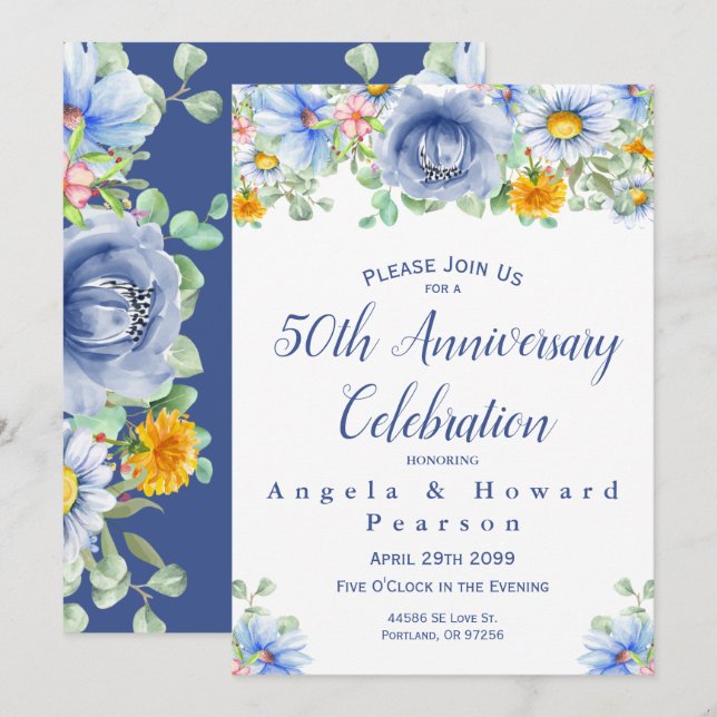 Invitation Aquarelle Eucalyptus Floral 50e anniversaire (Devant / Derrière)