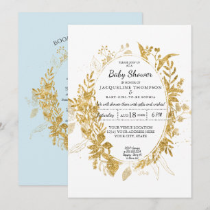 Invitation Aquarelle Eucalyptus Foliage Garçon Bleu w Or