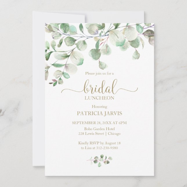 Invitation Aquarelle Eucalyptus Green Bridal Luncheon (Devant)