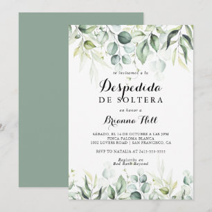 Invitation Aquarelle Eucalyptus Green Fête des mariées espagn