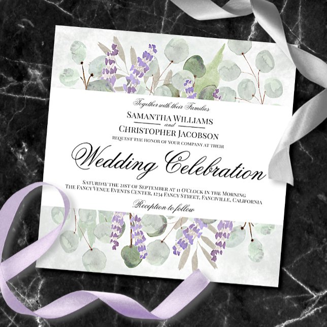 Invitation Aquarelle Eucalyptus & Lavender Boho Mariage chic (Créateur téléchargé)