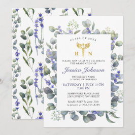 Invitation Aquarelle Eucalyptus Lavender Diplôme en soins inf