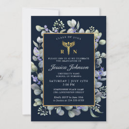 Invitation Aquarelle Eucalyptus Lavender Infirmière Graduatio