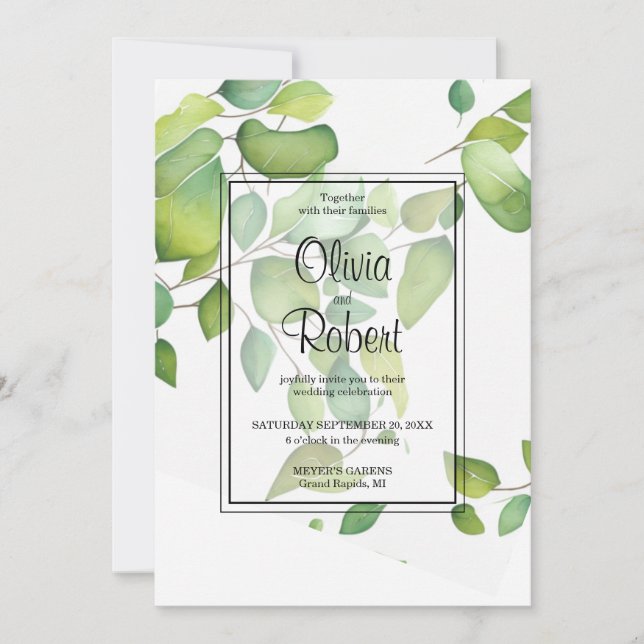 Invitation Aquarelle eucalyptus mariage de feuillage (Devant)