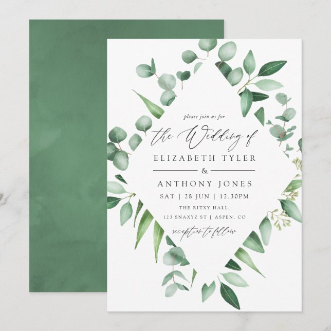 Invitation Aquarelle Eucalyptus Mariage de verdure (Devant / Derrière)