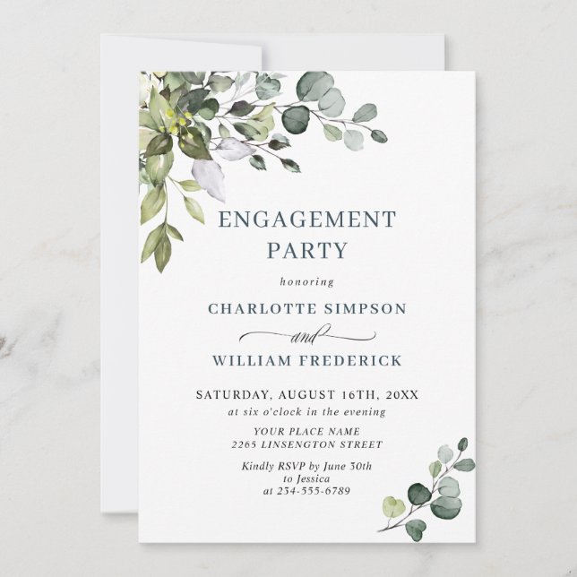 Invitation Aquarelle Eucalyptus PARTI ENGAGEMENT ÉCOLOGIQUE (Devant)