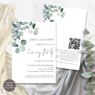 Invitation Aquarelle Eucalyptus QR Code Mariage soirée