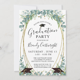Invitation Aquarelle Eucalyptus Script Gold Frame