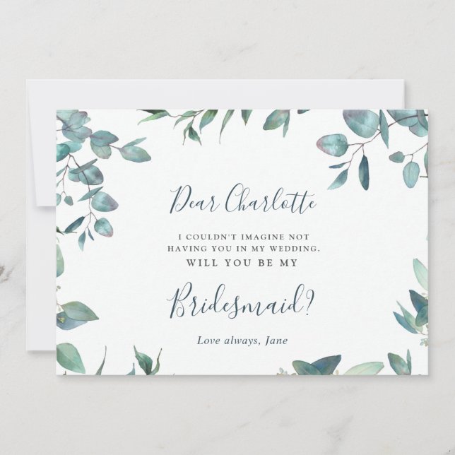 Invitation Aquarelle Eucalyptus Serez-Vous Ma Femme D'Accueil (Devant)