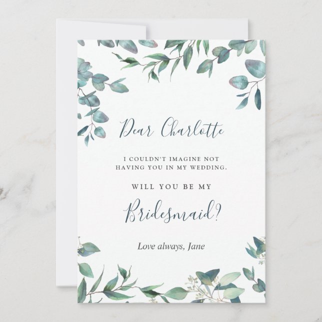 Invitation Aquarelle Eucalyptus Serez-Vous Ma Femme D'Accueil (Devant)